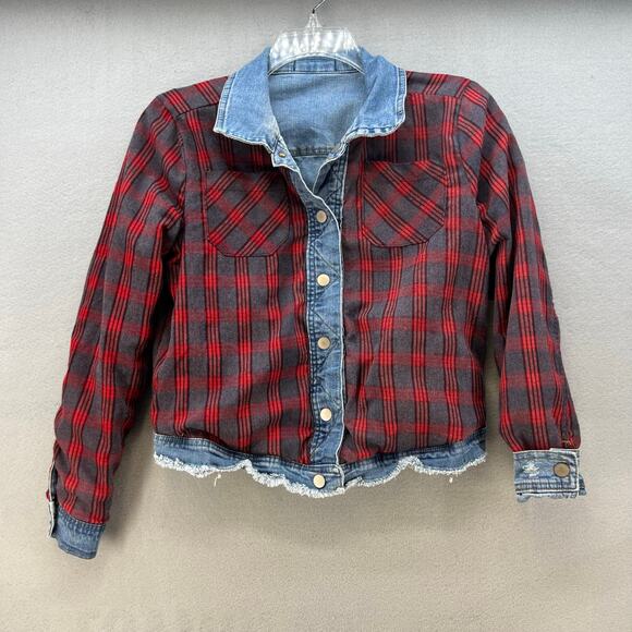 BKE Denim Jean Jacket Women's S Blue and Red Plaid Fully Reversable Preppy - Picture 2 of 14